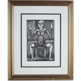 Georges Rouault, Black & White Lithograph on Paper, Seated Jester