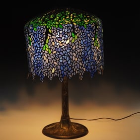 Tiffany Style Stained Glass Table Lamp Tree Base and Shade