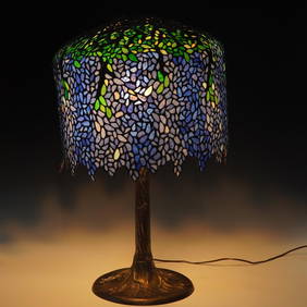 Tiffany Style Stained Glass Table Lamp Tree Base and Shade (1 of 5)