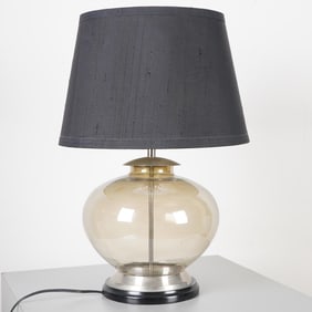 Smoked Glass and Black Shade Table Lamp