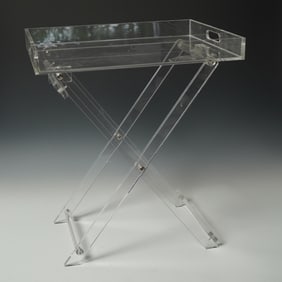 Lucite Folding Butler Tray Table, Clear Acrylic
