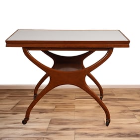 Mid-Century Modern Folding Table with White Laminate Top