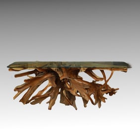 Tree Root Console Table with Glass Top