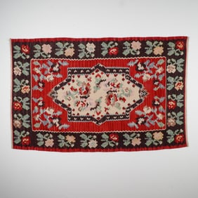 Eastern European Handwoven Floral Flatweave Accent Rug