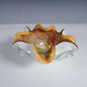 Murano Styled Cased Glass Bowl with Gilt Center Design