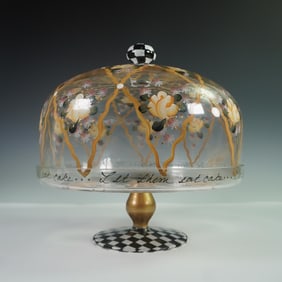 Mackenzie Childs Checkered Glass Cake Stand with Dome