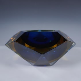 Sommerso Glass Faceted Bowl