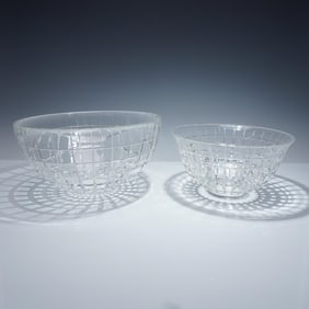 2pc Riedel Crystal Clear Bowls, Geometric Design