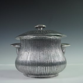 Mid-Century Mushroom-Shaped Ice Bucket with Liner and Tongs