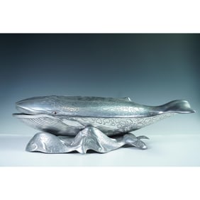 Arthur Court Aluminum Whale Ice Bucket with Ocean Wave Base, 1979
