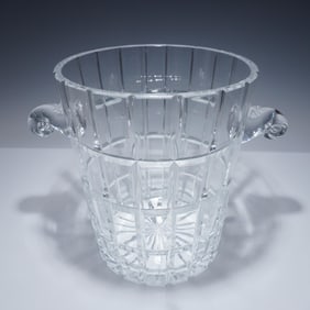 Cut Crystal Ice Bucket, Paneled Design with Scroll Handles