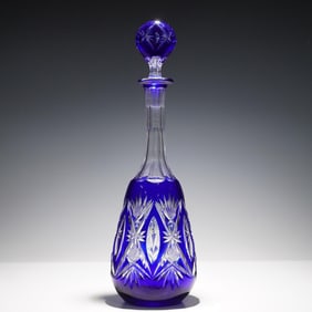 Val Saint Lambert Cut to Clear Cobal Blue Decanter 1908