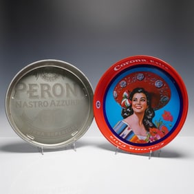 2pc Beer Advertising Trays, Peroni Nastro Azzurro & Corona Extra