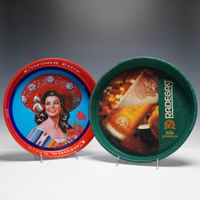 2pc Beer Tin Advertising Trays Corona Extra & Radegast