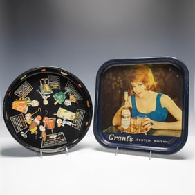 2pc Vintage Advertising Trays, Grant's Scotch and Cocktail Recipes
