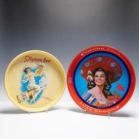 2pc Vintage Beer Advertising Trays, Olympia Beer & Corona Extra