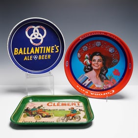 3pc Tin Beer and Cycles Advertising Trays
