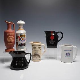 Group of Six Vintage Liquor Advertising Pitchers and Decanters