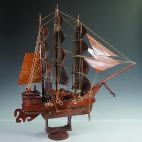 Vintage Decorative Wooden Sailing Ship Model