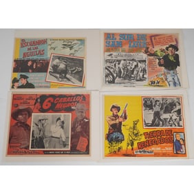 4pc Vintage Spanish-Language Lobby Cards - Mid-Century Western & War Films