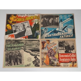 4pc Vintage Spanish-Language Movie Lobby Cards, Pancho Villa & Adventure