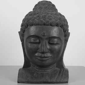 Black Stone Contemplative Buddha Head Sculpture