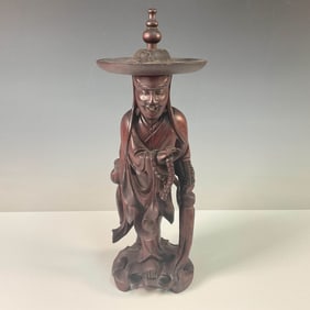 Chinese Hand-Carved Wooden Priest Figurine