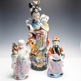 3pc Chinese Famille Rose Fu, Lu, and Shou Figurines