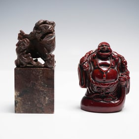 2pc Stone and Resin Decorative Figures