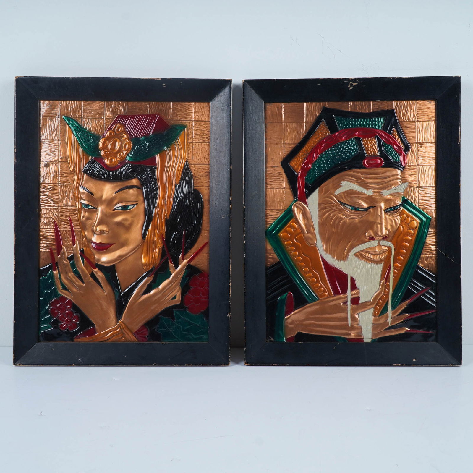 Pair of Midcentury Asian Copper Relief Wall Art Panels (1 of 7)