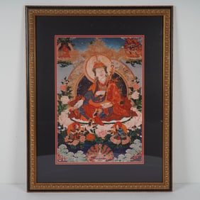 Framed Tibetan Thangka Print, Padmasambhava & Deities