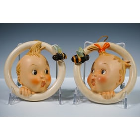 2pc Goebel Hummel Ba-Bee Ring Wall Plaques Boy and Girl