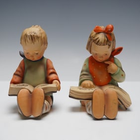 2pc Goebel Hummel Figurines, Book Worm Boy & Girl 14/A & 14/B