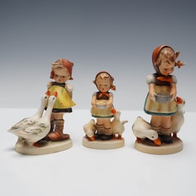 3pc Goebel Hummel Figurines, Goose Girl & 2 Be Patient Variants
