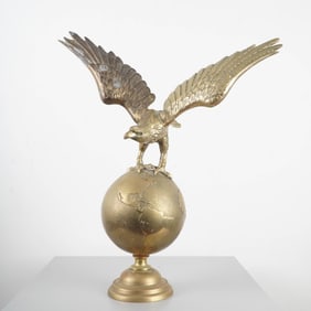 Brass Eagle Sculpture on World Globe Pedestal Base
