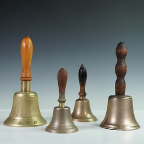 4pc Brass and Turned Wood Hand Bells