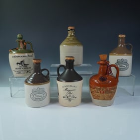 6pc Stoneware Whiskey and Port Decanter Jugs
