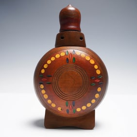 Vintage Painted Wood Canteen with Glass Interior and Stopper