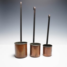 Set of Three Copper Cider Dippers with Iron Handles