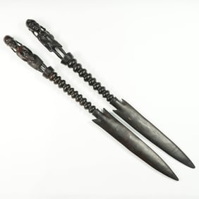 Pair of African Ceremonial Knives with Carved Figures