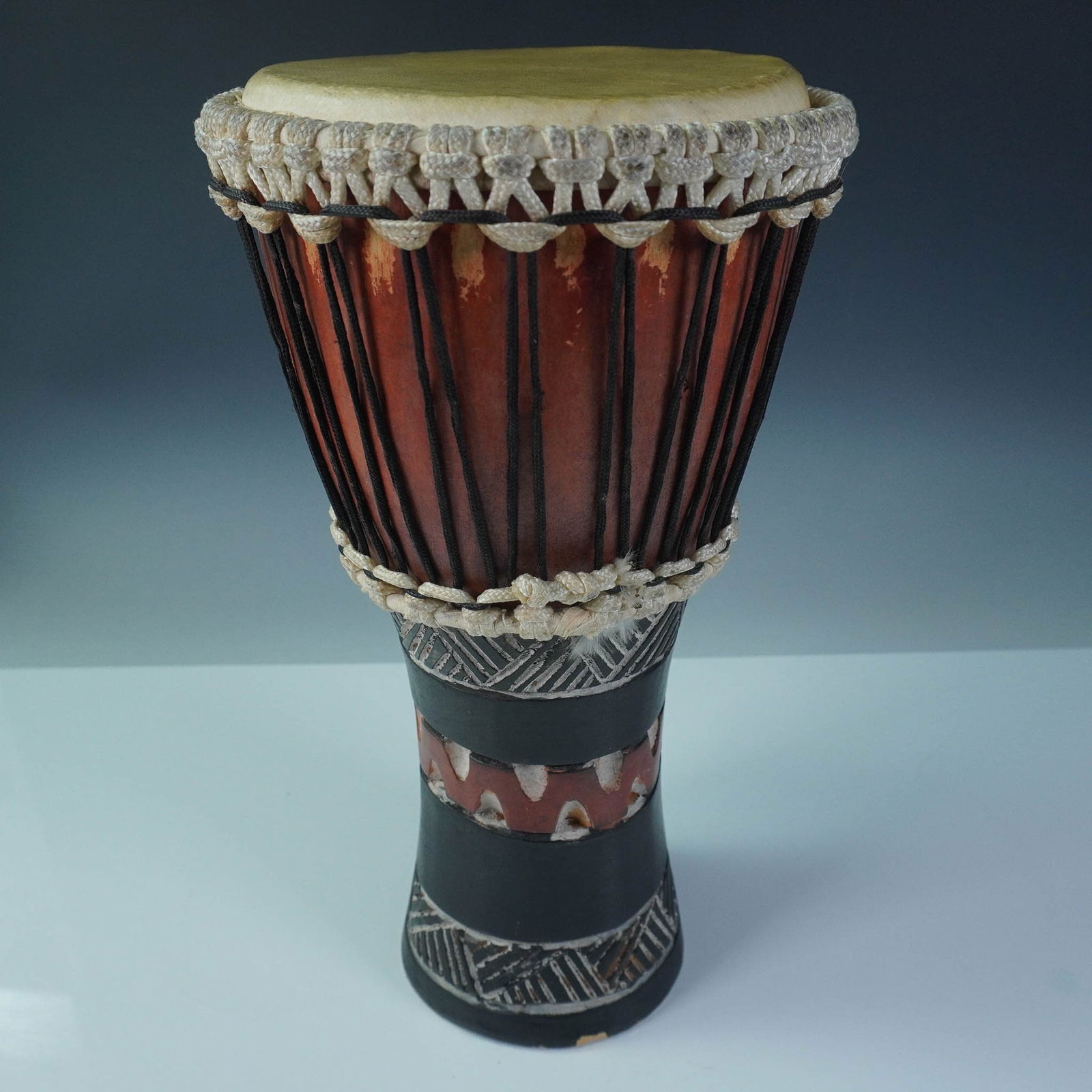 Hand Carved Wooden Djembe Drum, Tribal Motif (1 of 4)