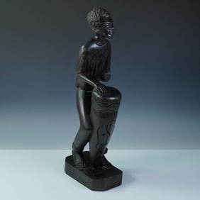 Carved Wood Sculpture, Drummer Figure