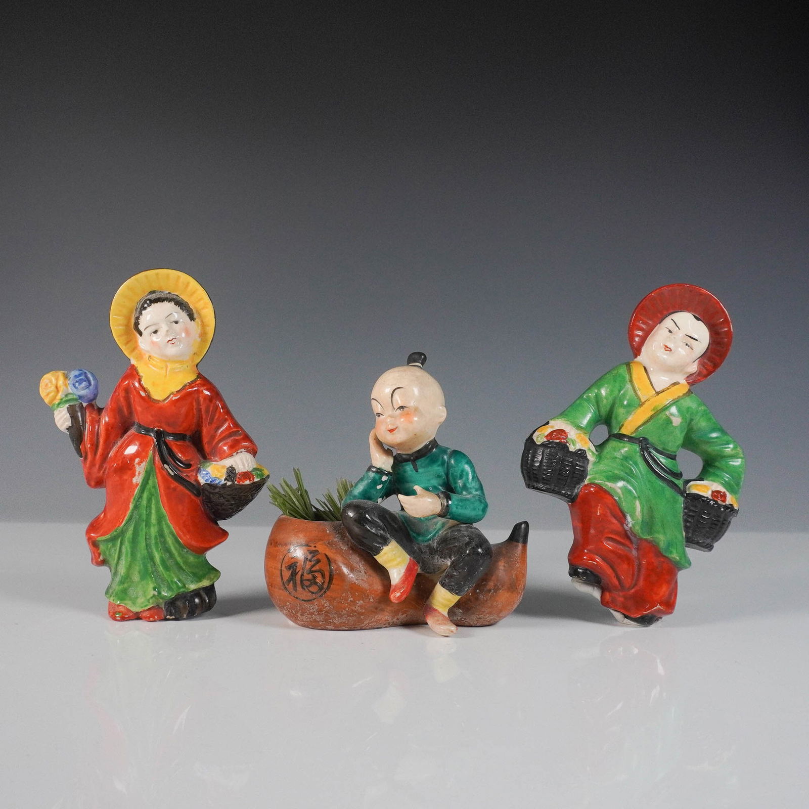 3pc Occupied Japan Porcelain Figurine and Wall Decor, Asian Motifs (1 of 3)