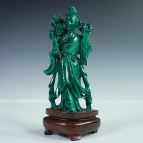 Malachite Asian Female Figure Holding Flowers