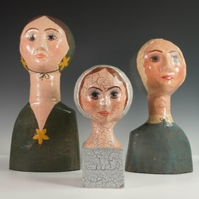 3pc K. Mac Vicar Hand-Painted Papier-Mache Female Bust Sculptures