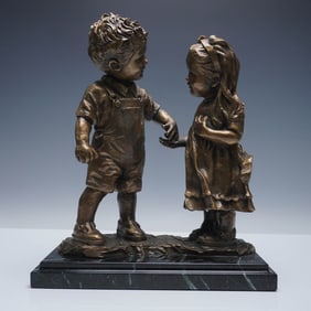 Corinne Hartley Bronze Sculpture, Take My Hand on Marble Base