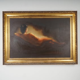 Dolores G. Valdes, Original Oil on Canvas, Reclining Nude, Signed