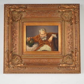 Vallon, Oil on Wood Painting, Bearded Man with Pipe, Signed