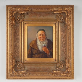 Vallon, Oil on Wood Painting, Portrait of a Monk, Signed