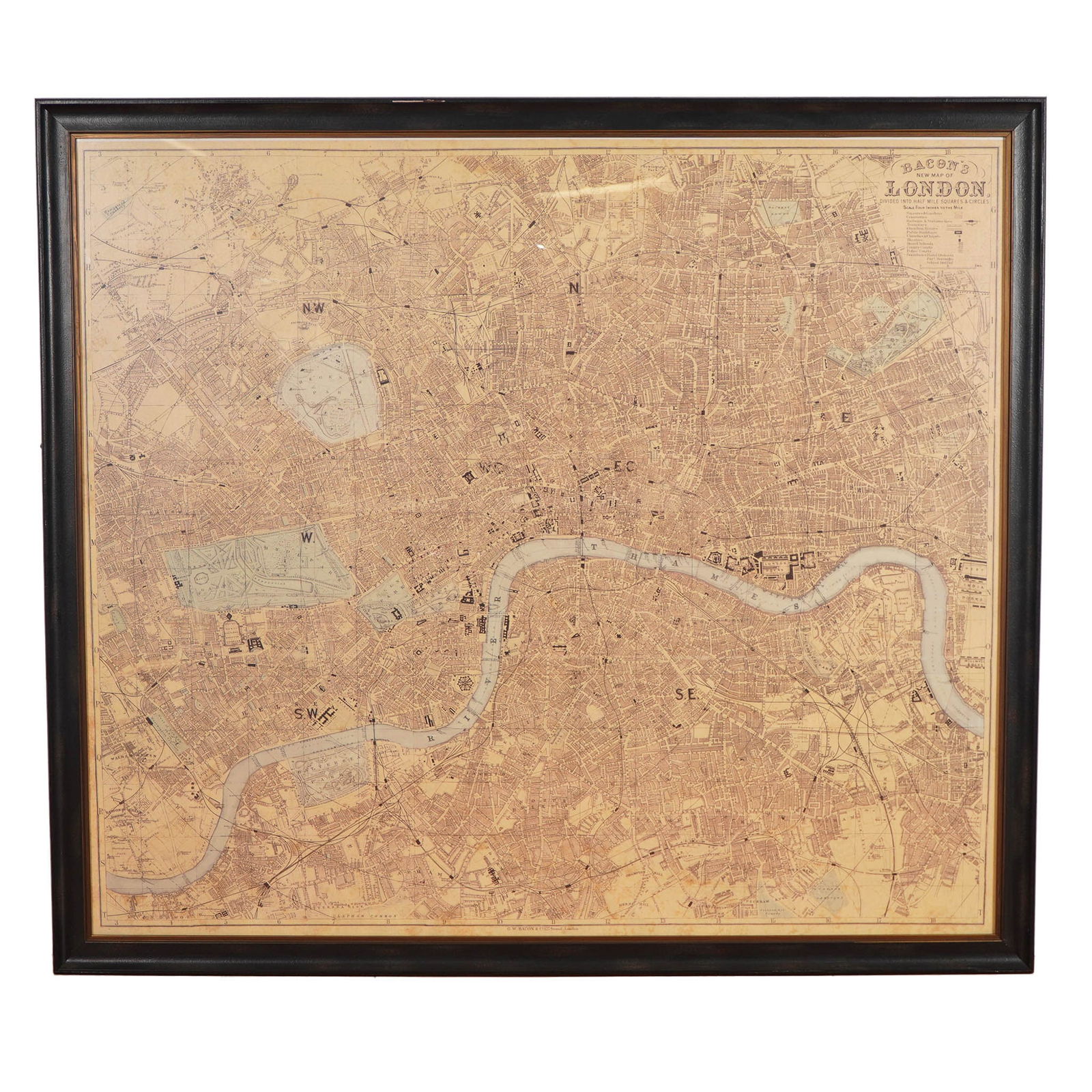 Large Framed Bacon's New Map of London Digital Print (1 of 6)